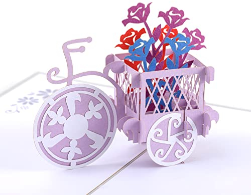 HAPPY GIFTERS Fahrrad-Blumen-Pop-Up-Karte - Anerkennungsgeschenke 3D-Gruß-Pop-Out-Überraschung - Handgefertigte große Geschenkkarten für alle Anlässe - Unisex-Pop-Up-Geschenk mit Umschlag enthalten