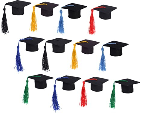 Toddmomy 12 Pcs Mini Graduation Cap Wine Bottle Decor, Non-Woven Fabric, 2.17 X 2.17 X 1.30 Inches, Fun and Cute Party Decoration for Graduation, Bars, Clubs, Restaurants(Mixed Color)