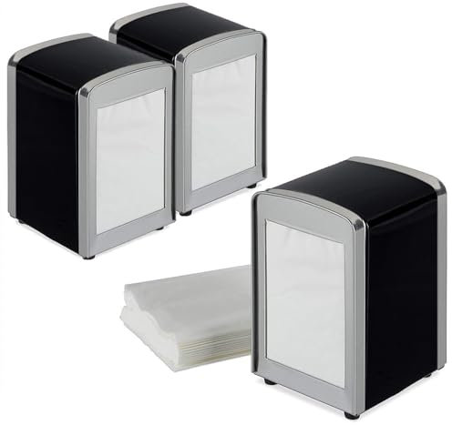 Virsus 3 Portatovaglioli da Bar a Molla NERO, misura 10x9x13 cm, Dispenser in Acciaio Inox per Tovaglioli 17x17cm, Distributore da tavolo di Fazzoletti Salviette Piccole per Gelateria, Bar-0050