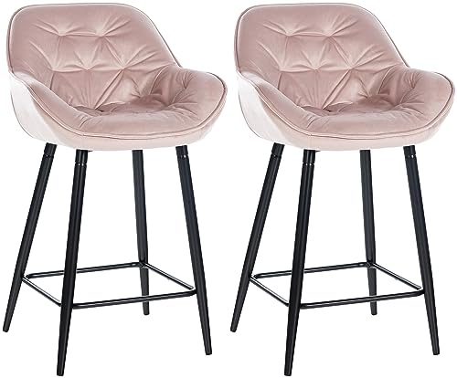 CLP Lot de 2 tabourets de Bar Gibson Velours I Hauteur d'assise 76 cm I Chaises de Bar avec Repose-Pieds, Couleur:Rose