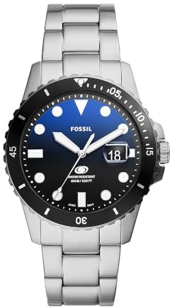 Fossil Blue uhr für Herren, Quarzwerk mit Edelstahl- oder Lederarmband, Schwarz und Blau, 42MM
