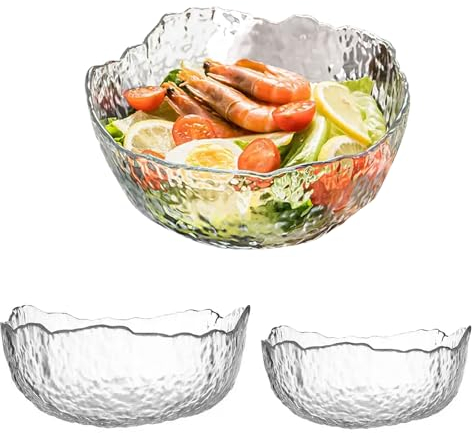 kyaoayo Glasschüssel Set mit goldenem Rand, Salatschüssel Glasschale rund 300ML+750ML+1050ML Dessertschalen Glas 3Er-Set Salatschüssel Set für Salat Dessert Obst Snacks