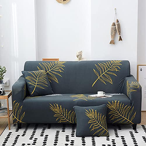 Sofa überzug Grüne Goldene Blätter Sofabezug Elastischer Couch überzug Waschbar Sofa Cover Universal Sofabezug l Form Sofaüberwurf Sofaschoner Für Hunde Haustiere Sofahusse 2 Sitzer