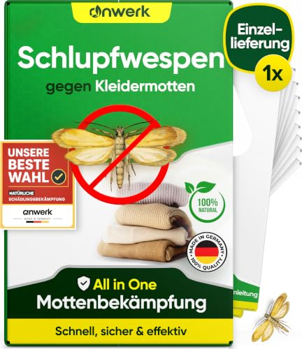anwerk® Schlupfwespen gegen Kleidermotten - 1 Karten à 1 Lieferungen - Effektiv Kleider Motten bekämpfen - Alternative zur Mottenfalle, Mottenspray, Pheromonfalle