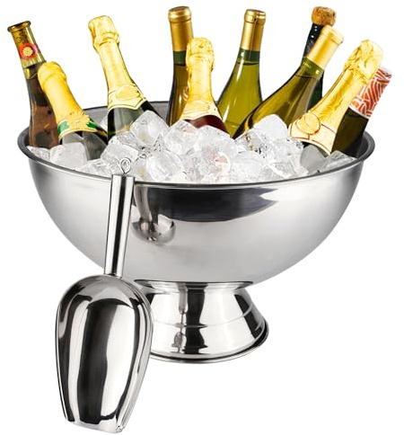 Large Champagne Bowl,12L Champagne Bowl Ice Bucket with Scoop Stainless Steel Large Champagne Ice Bucket Big Ice Bucket for Parties Large Size Ice Bowl for Wine Beer Home Bar Celebrations,16in