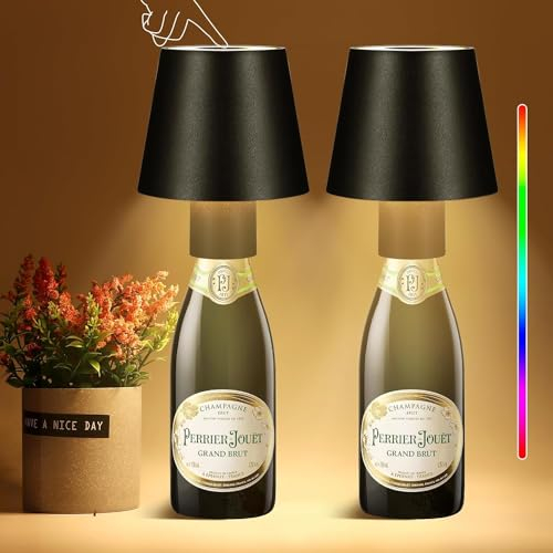 SUNJULY Lampada da Bottiglia a LED da 2 Pezzi Dimmerabile, Lampada da Tavolo Touch Wireless, Ricaricabile Impermeabile IP54, Lampada da Atmosfera RGB a 16 Colori con 5200mah per Bar Ristorante