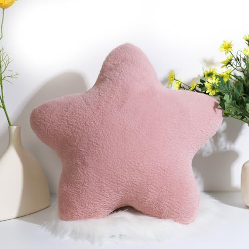 Kuschelkissen Kinder Sternkissen, Weiche Flauschige Sternform Zierkissen Sofakissen, Plüsch Kissen Dekokissen für Kinderzimmer Schlafzimmer Deko (Hellrosa,30 cm)