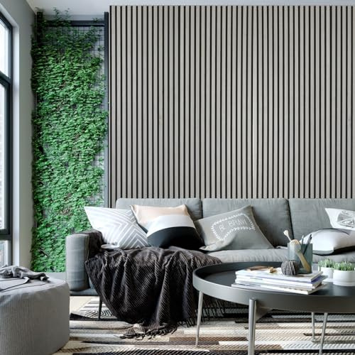 WondaWall Acoustic Slat Wall Panel Decorative Wood MDF Slatted 3D 2400mm x 600mm (Smoked Grey)