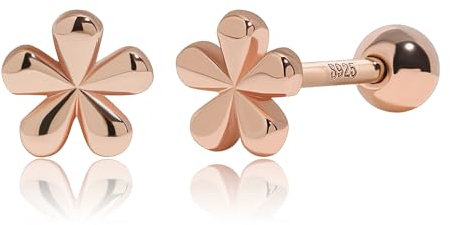 Meissa Boucles doreilles à vis florales pour adolescentes femmes et enfants en argent sterling 925 hypoallergéniques avec dos en forme de boule, Or rose