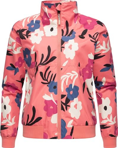 Ragwear leichte wasserdichte Damen Oversize Übergangsjacke kurz mit modischem Allover-Print Goona Print YOUMODO Coral Gr. M