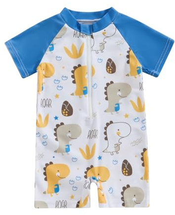 Carolilly Maillot de Bain Enfant Bébé Garçon Une Pièce Imprimé Requins ou Dinosaures Anti-UV, Blanc C, 18-24 Mois