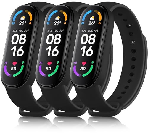 Meliya Bracelet Compatible avec Xiaomi Mi Band 6 / Mi Band 5/Amazfit Band 5 Femme Homme, Silicone Bracelet de Remplacement Réglable pour Xiaomi Mi Band 5/Mi Band 6 (Noir/Noir/Noir)