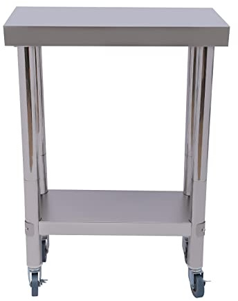 OUKANING Servierwagen Edelstahl 2 Etagen, Arbeitstisch Küche Edelstahl Mit Rollen, Edelstahltisch Gastronomie Haushalt/Gewerbliche, Tragfähigkeit 300kg, Runden Rohrs 5cm (Größe: 60x30x85cm)