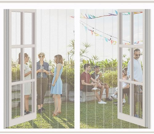 ZHZFSH Magnet Fliegengitter Fenster, Fliegengitter Magnetvorhang, Fliegengitter mit Magnet, Magnetisches Moskitonetz mit Klettverschluss, BalkonFenster TerrassenFenster, Ohne Bohren,85×125cm,Weiß