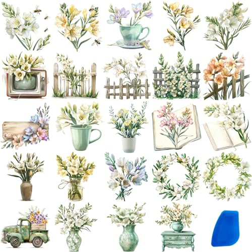 ZMRU 24 Sheets of Watercolor Style Rub on Transfers for Crafts - Perfect for Glass, Porcelain, Leather, Canvas, and Fabric Projects - IOD Transfers Included,3 * 3inch (Lily Magnolia)