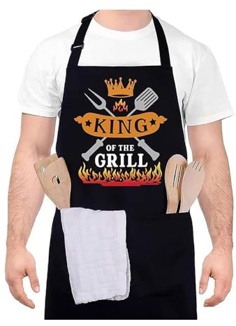 Tablier de Cuisine pour Homme Tabliers de Cuisine Réglable avec 3 Poches Noir Imperméable Chef Tablier pour Barbecue Fête Chef Tablier pour Barbecue Fête, Cadeaux pour Hommes Mari Copain