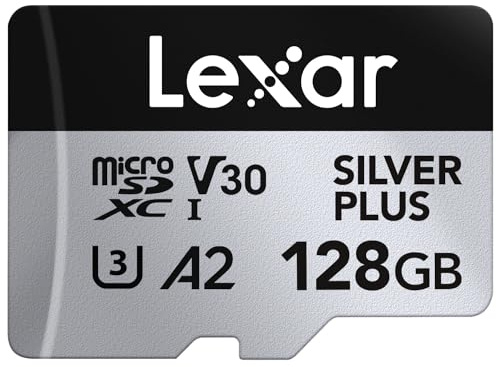 Lexar Silver Plus Carte mémoire microSDXC Professionnelle avec Adaptateur SD, UHS-I, C10, U3, V30, Full HD et vidéo 4K, jusqu'à 205/150 Mo/s en Lecture/écriture, pour vidéastes, Joueurs