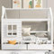 Hausbett Kinderbett Jugendbett 90*200 mit Rausfallschutz vielseitiges Holz Kinderbett für Jungen & Mädchen, Massivholz Kinder Bett mit Rausfallschutz Fenster und Lattenrost, Weiss (90x200 cm)