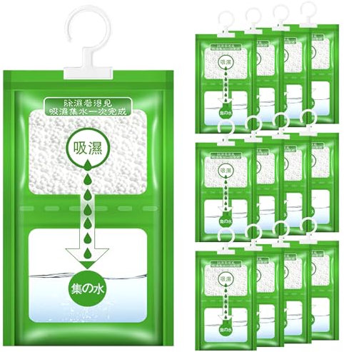 MTINRNI 12 Pack x 100g (1,2 kg) Bolsas Antihumedad Armarios,Absorbentes de Humedad para Colgar,Deshumidificadores Armarios,Ideal para Eliminar Humedad, Prevenir Moho y Olores.