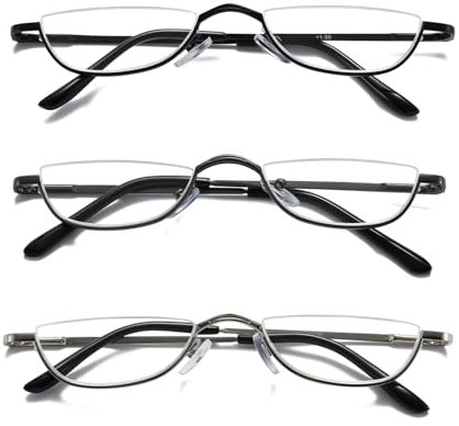 Viseng 3 Paia Occhiali da lettura Mezzaluna in Metallo Ultraleggero da Ultra Thin Metal Materiale Telaio Occhiali da lettura Leggeri Comodi Unisex 2.0