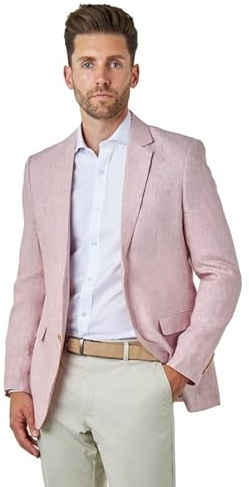 Xposed Blazer d'été en Lin Rose Coupe ajustée à Boutonnage Simple [BLZ-Sin-Lewis-Pink, UK/US 44 EU 54]