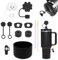 11 Piezas de Accesorios Stanley Cup, incluidos 6 Protectores Antiderrame Stanley Cup, 2 Tapones para Pajitas, 2 Accesorios Colgantes, 1 Funda de Silicona para Accesorios Stanley Cup (Black Tonal)