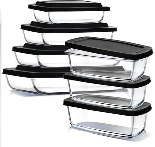 Eatex 7er-Pack Glas-Frischhaltedosen mit Deckel, Backformen-Set, Glas-Backformen für den Ofen | 4 Auflaufformen für Lasagne und 3 Brotformen zum Brotbacken, ofen-, mikrowellen- und gefriergeeignet,