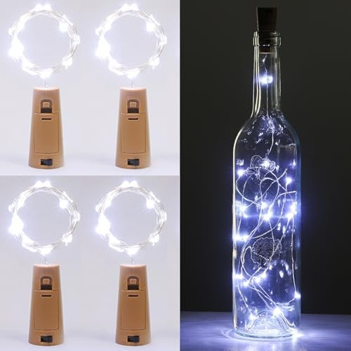 vighep 4 Pack Wine Bottle Lights with Cork, 2M 20 LED Copper Fairy Lights Battery Operated, Cork String Lights DIY for Bottle Bedrooms Party Wedding Christmas Indoor, Cool White