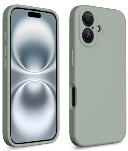 CALOOP Slim-Fit for iPhone 16 Plus Case,Skin Soft Liquid Silicone,Sturdy Hard Frame Shockproof Cover with Anti-Scratch Microfiber Lining,Full Protection for Screen and Camera Lens,6.7(Midnight Green)