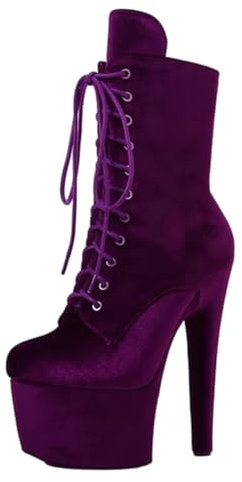LIUGUISUOCHBH Damen-Stiefeletten mit 6 Zoll hohen Absätzen und Plateausohle aus Samt. Stiefeletten mit Stilettoabsatz für Unisex-Erwachsene für Stripper-Pole-Dance-Schuhe,Lila,43 EU