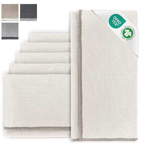 MIQIO® Design Stoffservietten mit edler Ziernaht I 6er Set Leinenservietten I 45x45 cm I Stoff-Servietten aus 55% Leinen und 45% Baumwolle I European Flax, GOTS und Ökotex Zertifiziert I Elfenbein