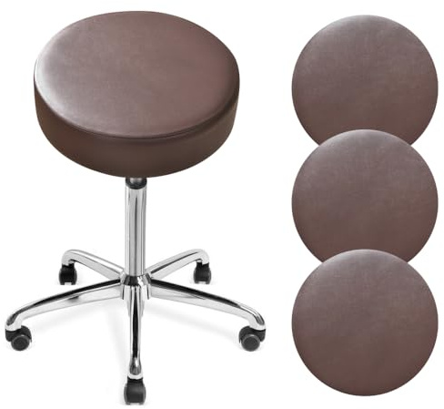 DONGKER Hocker Bezug Rund, 4 Stück PU-Leder Hockerbezug, Durchmesser 30-36cm, Dehnbar Knitterfrei Hocker Rundbezug für den bezug für Barhocker Rund