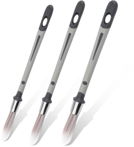 Set di 3 pennelli tondi, setole 9,5/13/15 mm, pennello per modanature e pennello da parete, pennello rotondo, pennello a punta fine, per colori a base d'acqua, pareti, battiscopa, angoli