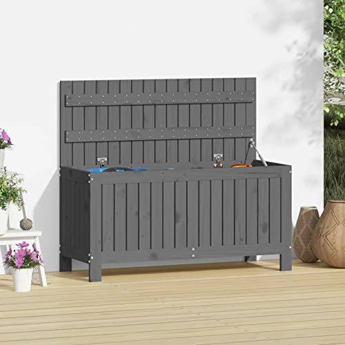 Iiaky Gartentruhe Grau 108x42,5x54 cm Aufbewahrungsbox Garten GeräTeschrank Gartentruhe Balkon Box Auflagenboxen Massivholz Kiefer