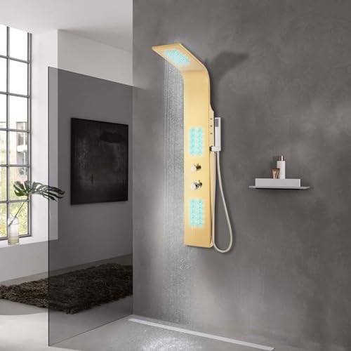 ShGaxin Sistema de Panel de Ducha Acero Inoxidable 201 Dorado Curvo, Duchas De Baño Columna, Columna Ducha Hidromasaje, Columna De Ducha, Sistema De Ducha