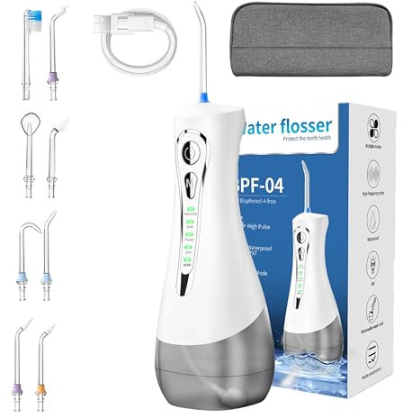 Générique Hydropulseur jet Dentaire Portable Rechargeable, Modes DIY, Réservoir Amovible 320ml, Buse Rotative 360° kit detartrage dentaire, Pression Réglable 20-130 PSI pour Soins Dentaires à Domicile