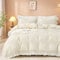 Guchuang Bedding Cream White Seersucker Duvet Cover Set Double Size, Ruffled Trim 3-Piece Microfiber Bedding Set - Wrinkle-Resistant & Lightweight Design with Hidden Zipper (Double, 200x200cm)