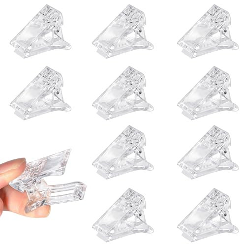 Pinces à Ongles Transparent 10 Pièces Polygel Construction Rapide Clip Ongles Clair Plastique Conseils pour Manucure et Nail Art UV LED Bâtiment