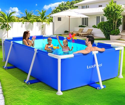LuxPool Piscina fuori terra, piscina con struttura in metallo aggiornata 2025, piscina rettangolare per famiglie, grande piscina quadrata fuori terra facile set, 2,4 x 127 cm, piscina esterna da