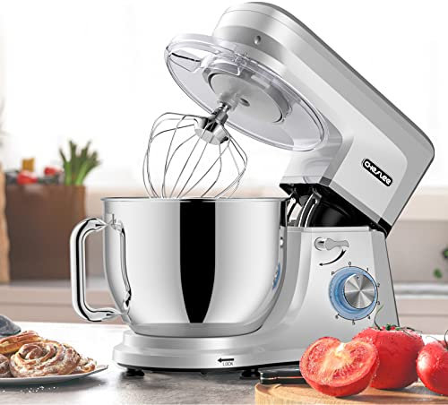 CHeflee Batidora Amasadora,2000W Amasadora Reposteria,con 7,2 L Bol de Acero inoxidable Amasador,Batidor,Varillas y Protección Para Cubierta Antipolvo,6 Velocidades Amasadora Profesional