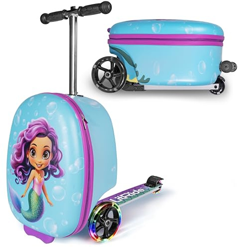 LitRide Hardshell Kids Ride-On Luggage with Scooter Suitcase – Carry-On Compliant with LED Light-Up Wheels – Fun and Functional Travel Companion for Children Ages 5–12