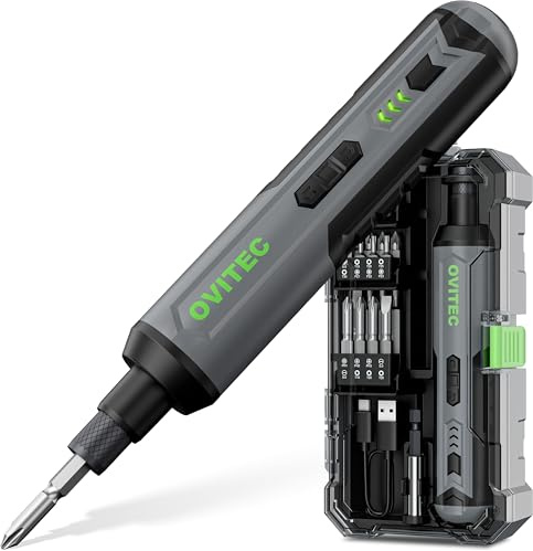 OVITEC Elektrischer Schraubendreher Akkuschrauber Set | 3.7V | 2000mAh | quick release Funktion inkl. 16-teiligem Bit-Set und USB-C-Kabel