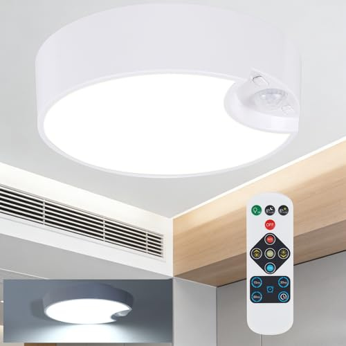 DJBoomy Battery Motion Sensor Ceiling Light: Indoor LED Wireless Ceiling Lights with Remote - Cordless Motion Activated Wall Lamp with Timer for Closet Hallway Bedroom (Battery Powered)
