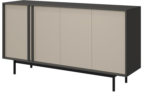 Mirjan24 Türkommode Agova 4D WK06 - Kommode mit 4 Türen und 4 Einlegeböden, Highboard, Anrichte, Sideboard, Mehrzweckschrank, Wohnzimmerschrank (Anthrazit/Hellbeige)