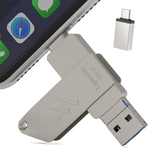 Tapexion USB Stick 256gb-Externe Festplatte für Handy Fotos speichern-Speicherstick für iPhone,iPhone Flash Drive,Photostick,Snapstick Apple kompatibel-USB Stick mit passwortschutz,Silber
