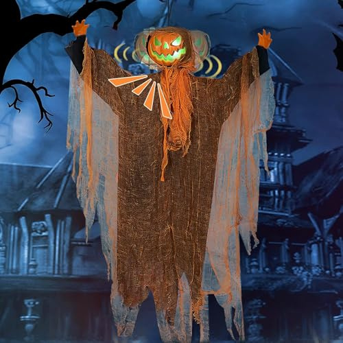Schüttelkopf Kürbiskopf Dekoration mit LED Licht,Hängende Laterne Kürbiskopf,Halloween Deko Outdoor,Kürbis Deko,für Vorgarten Patio