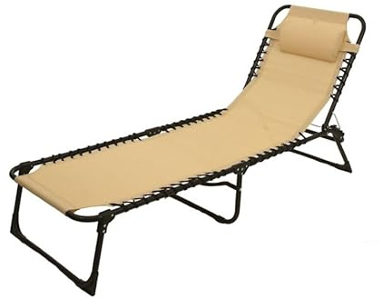 Solterra Garden Sun Lounger with Headrest – Adjustable Reclining Outdoor Garden Chair – Durable & Lightweight Recliner for Patio, Beach, Camping – 189x80x56cm (Beige)