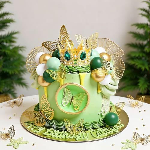 Princess Tiara Crown Cake Decor with Green Balls Birthday Supplies | Green Balls Cake Toppers Princess Cake Decoration Tiara Crown Birthday Cake Decorations