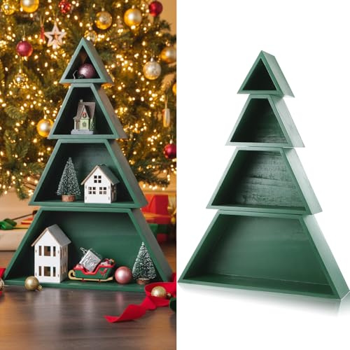 AceOrbit Großes Weihnachtsbaum-Regal aus Holz, 4 Etagen, ca. 140 x 41 x 9 cm, Baumförmige Leiterregale für Winter, Weihnachtsdekoration, Tafelaufsatz, Zuhause, Wohnzimmer, Schlafzimmer, Dekoration