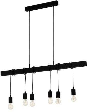 Eglo Pendant Light Townshend Wood Vintage, Dining Room Hanging Lamp | 6-Light Pendant, Retro Lighting in Industrial Style with E27 Socket, Black